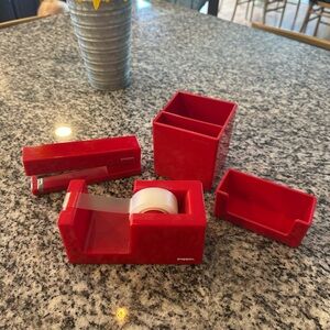 Poppin Red Desk Organizer Set